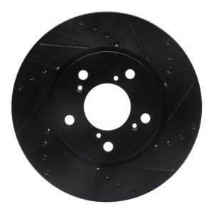 Honda Odyssey Brake Rotor (1) - Front Right - R1 Concepts - Drilled & Slotted - Black - `05-`10
